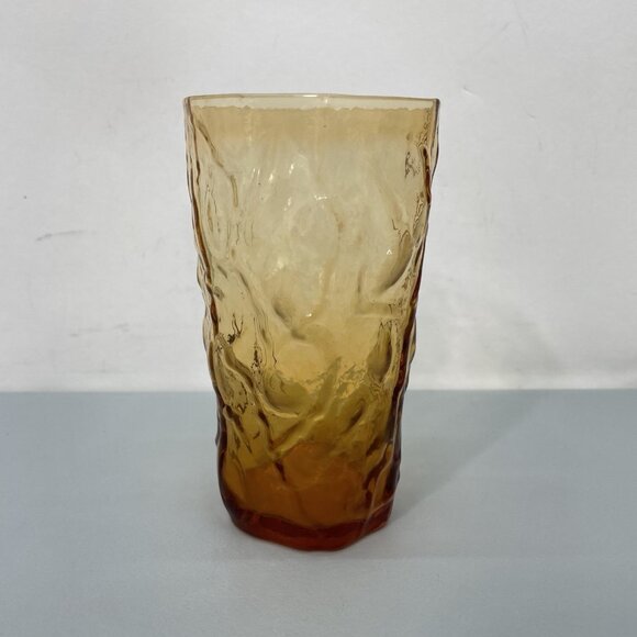 Vintage MCM Seneca Driftwood Crinkle Textured Glass Tumbler Brown Amber 12oz - Picture 4 of 10